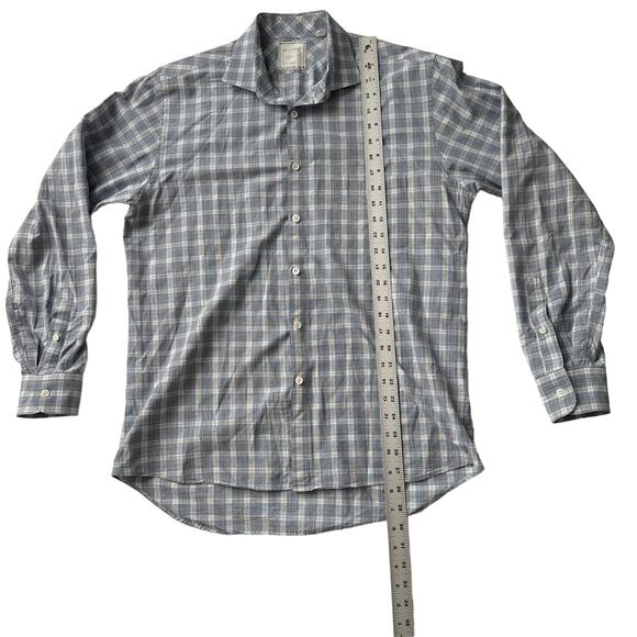 Billy Reid Standard Cut Plaid Oxford Button Down Oxford White Blue Shirt M - Picture 7 of 9